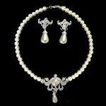Ivory Pearl Two Piece Shimmer Ladies Necklace and Earrings Jewelry Set £9.90