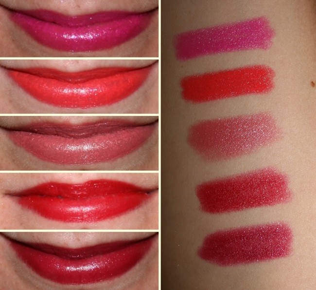 Top to bottom:  Showstopper Pink, Carefree Coral, Risque Rose, Reddy For Me and Fresh Fuchsia. 