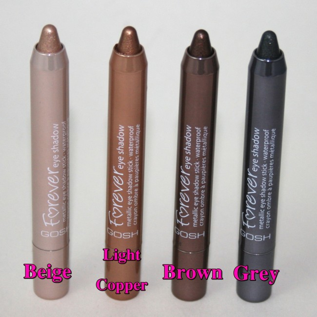 Gosh Forever Eyeshadows in Beige, Light Copper, Brown and Grey