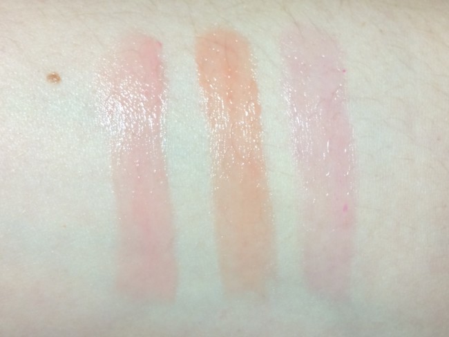 Clarins Instant Light Natural Lip Balm Perfectors Rose, Coral, My Pink Swatches