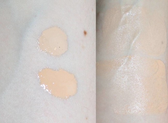 Gosh Foundation Drops Swatches 002 Ivory and 004 Natural