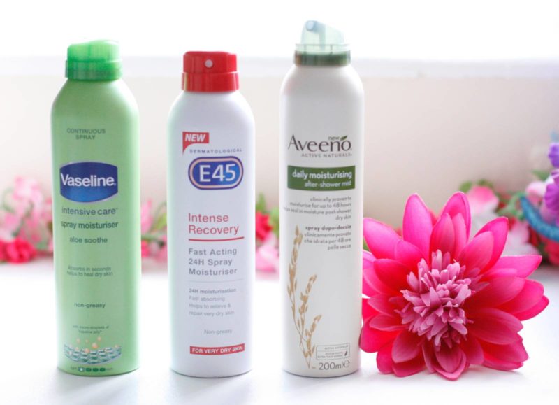 Body Moisturiser Sprays Review Aveeno, Vaseline and E45