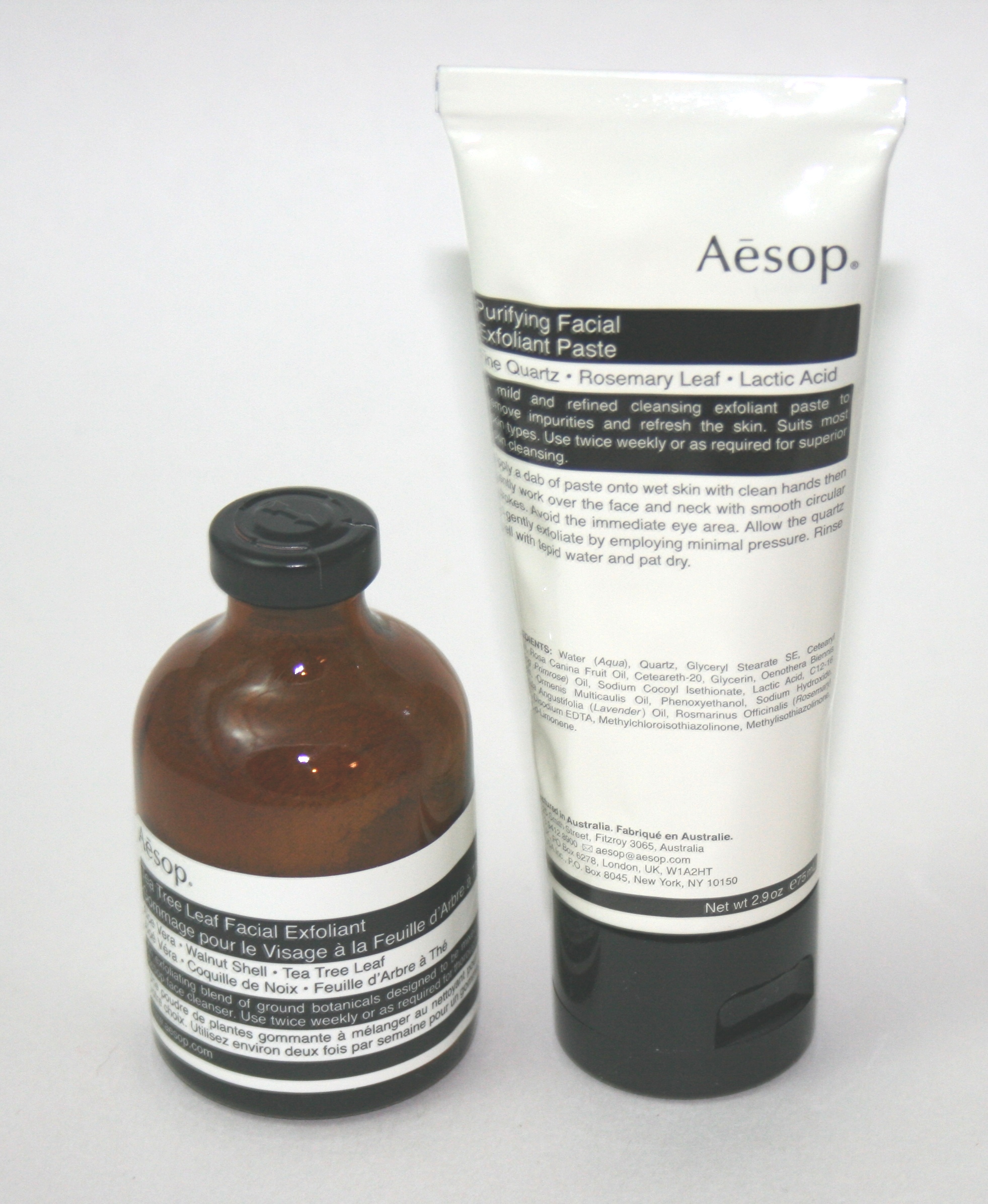 Aesop Exfoliators: Tea Tree Leaf Facial Exfoliant and Purifying Facial Exfoliant Paste